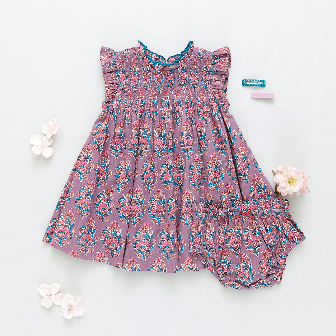 Pink Chicken Lavender Posey Block Print Baby Girls Stevie Dress Set