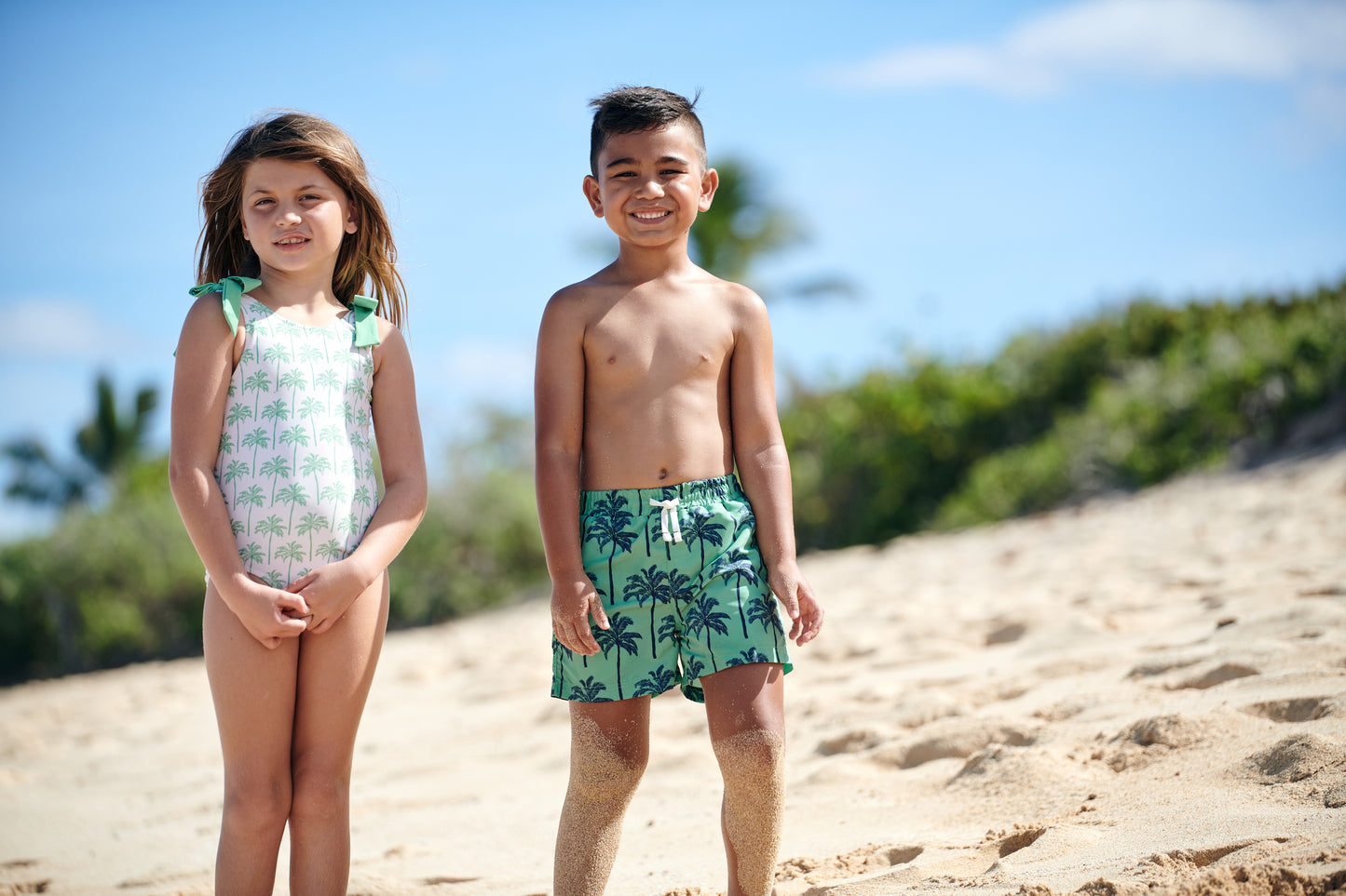 Pink Chicken Palms Boys Swim Trunk