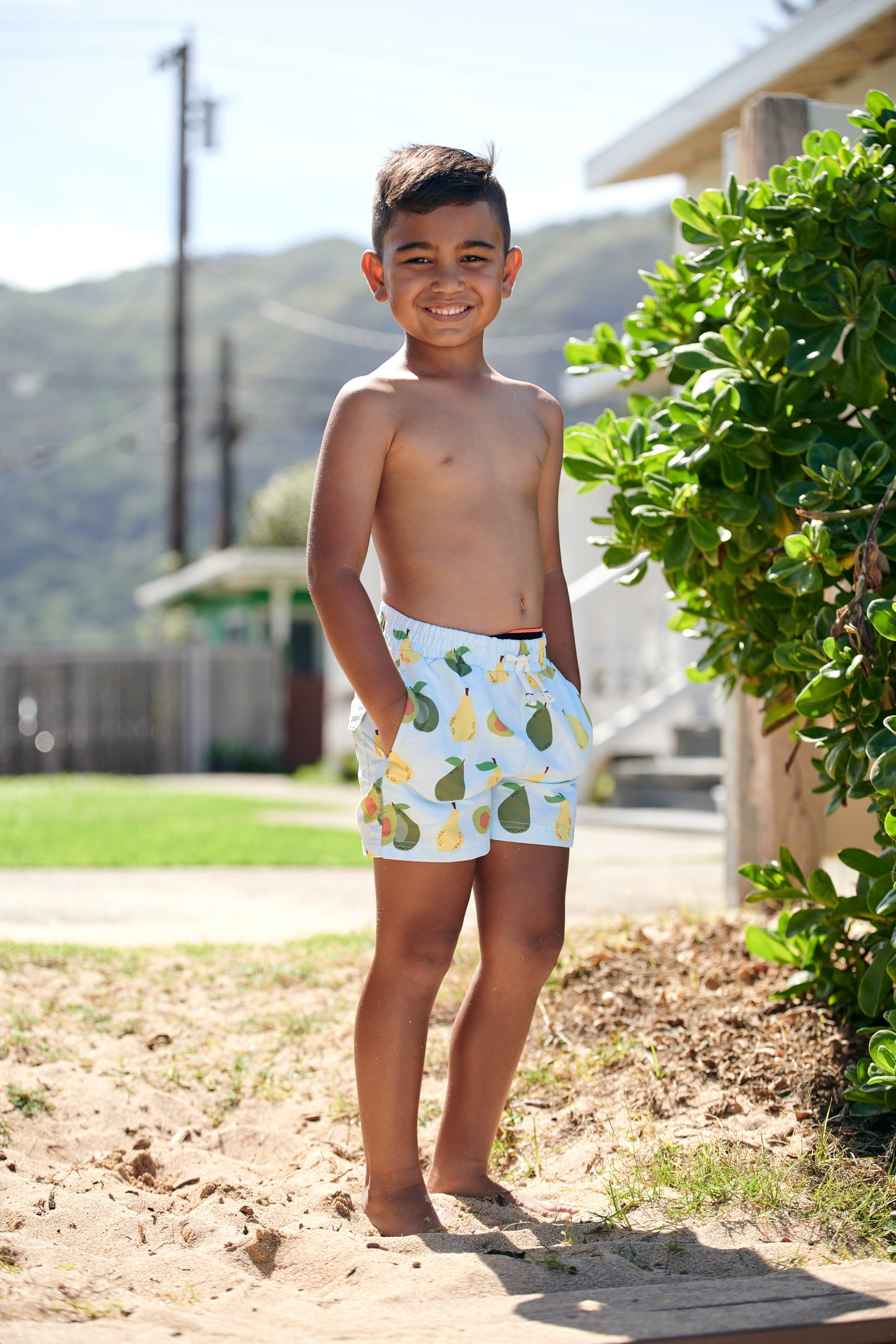 Pink Chicken Avocados & Pears Boys Swim Trunk