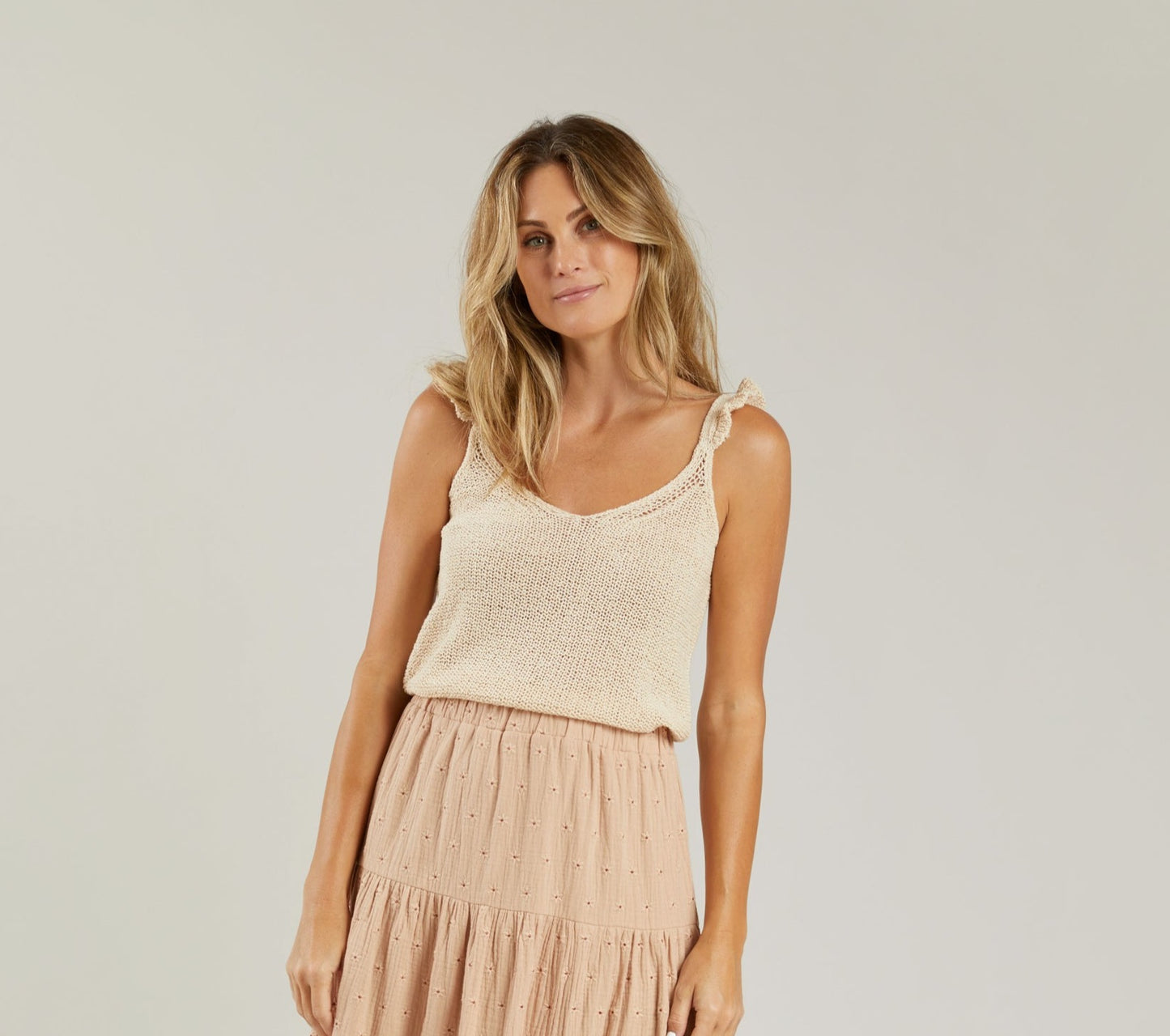 Rylee + Cru Women's Knit Tank - Light Blue or Oatmeal