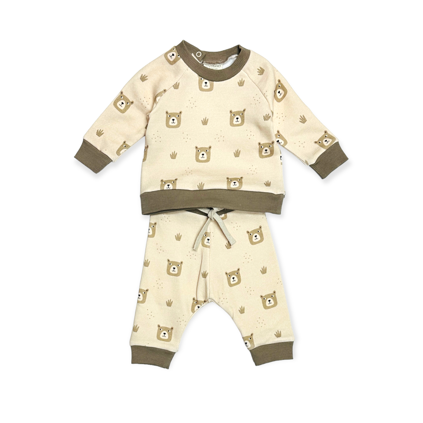 Bear Print Fleece Baby Sweatshirt & Jogger Set