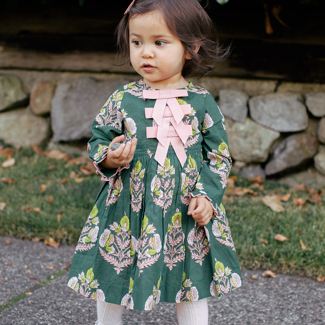 Pink Chicken Hunter Green Floral Baby Hermoine Dress