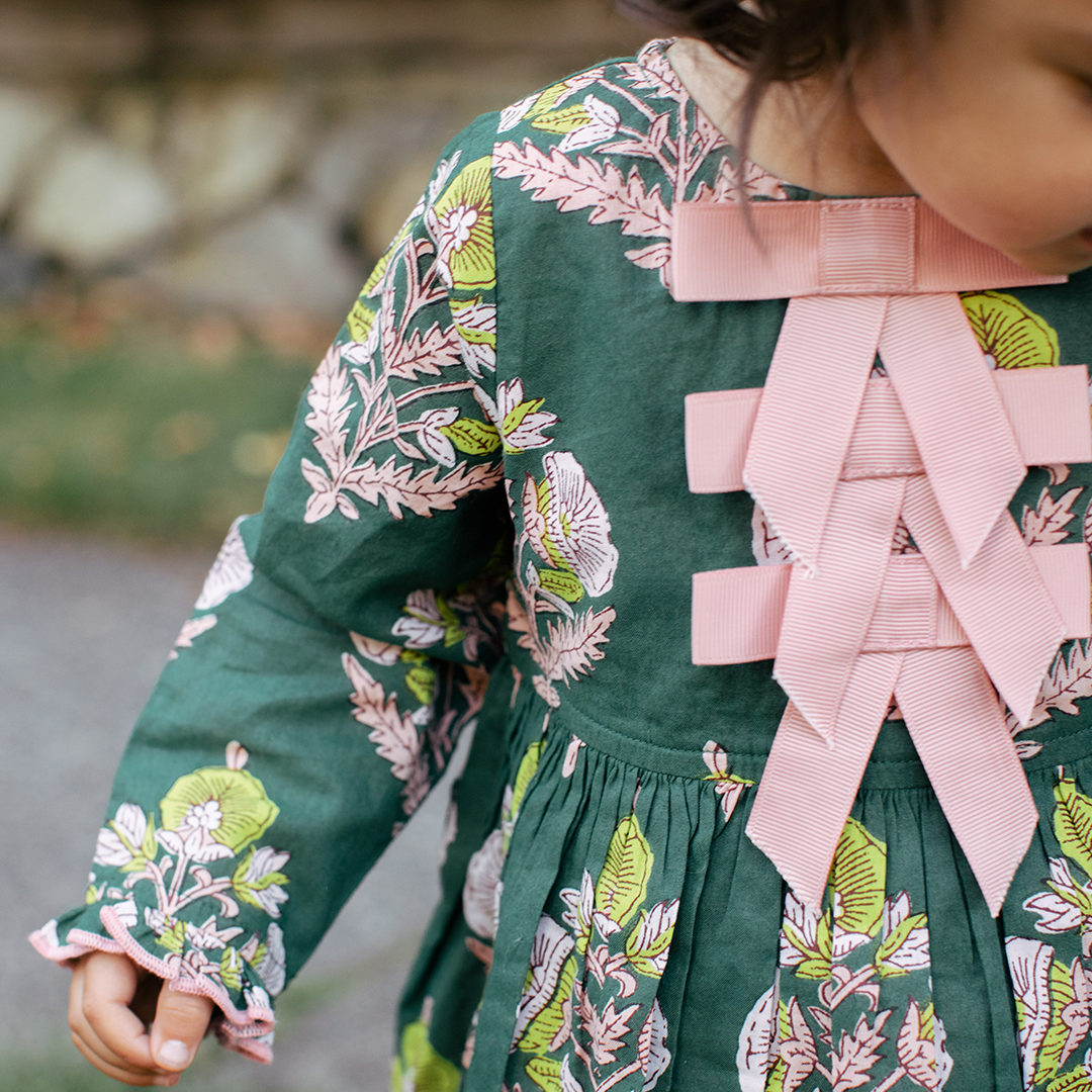 Pink Chicken Hunter Green Floral Baby Hermoine Dress
