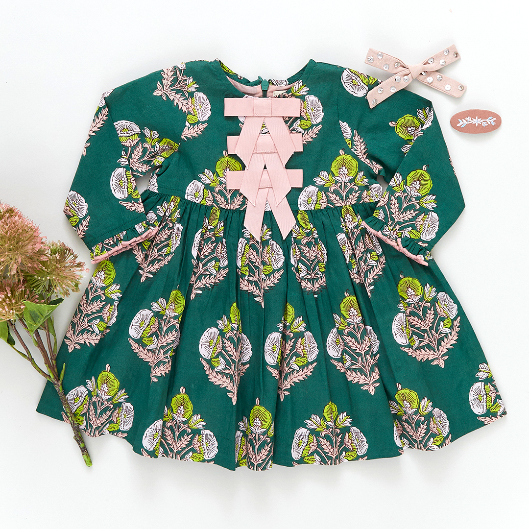 Pink Chicken Hunter Green Floral Baby Hermoine Dress