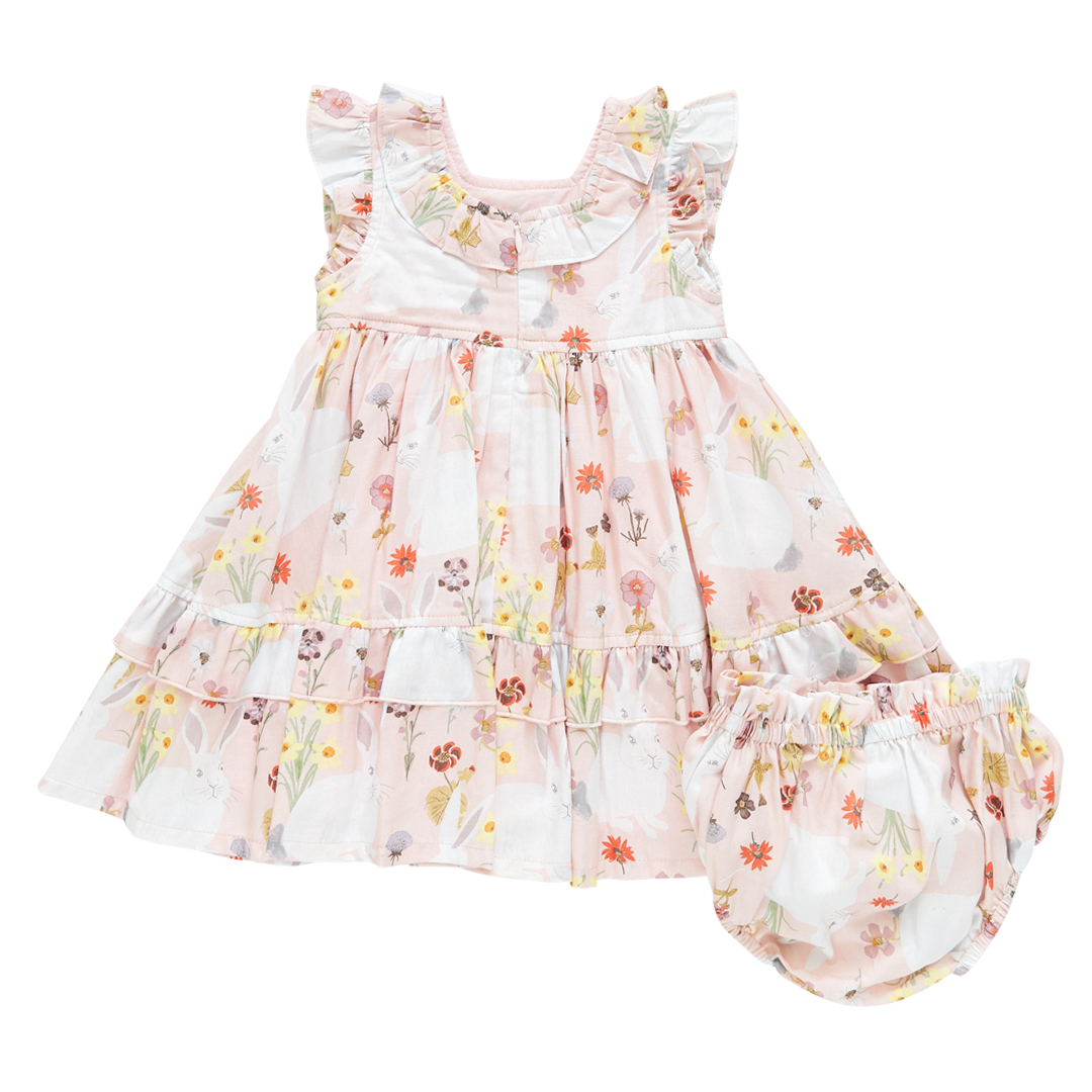 Pink Chicken Rabbit Garden Baby Girls Judith Dress Set