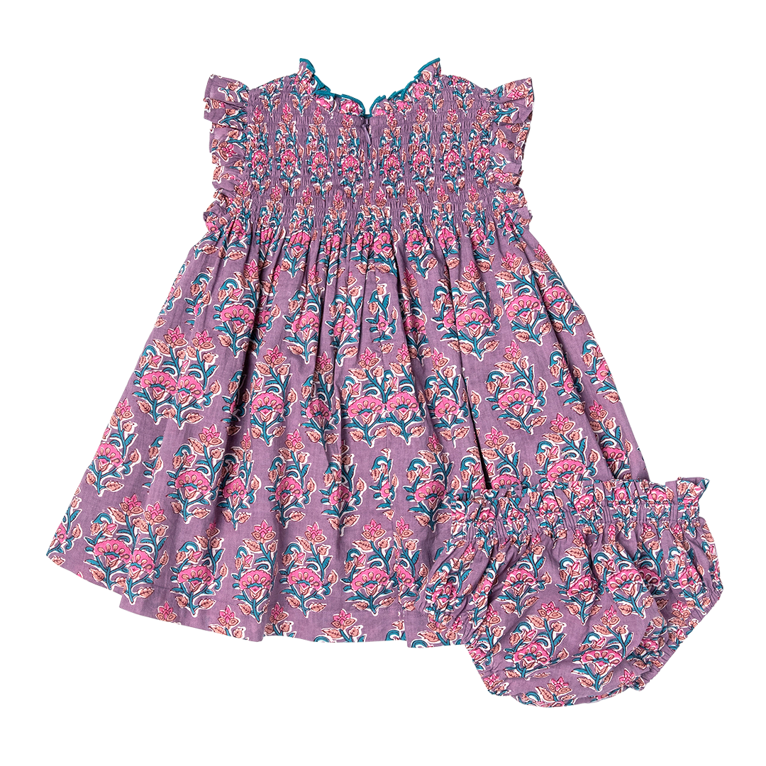 Pink Chicken Lavender Posey Block Print Baby Girls Stevie Dress Set