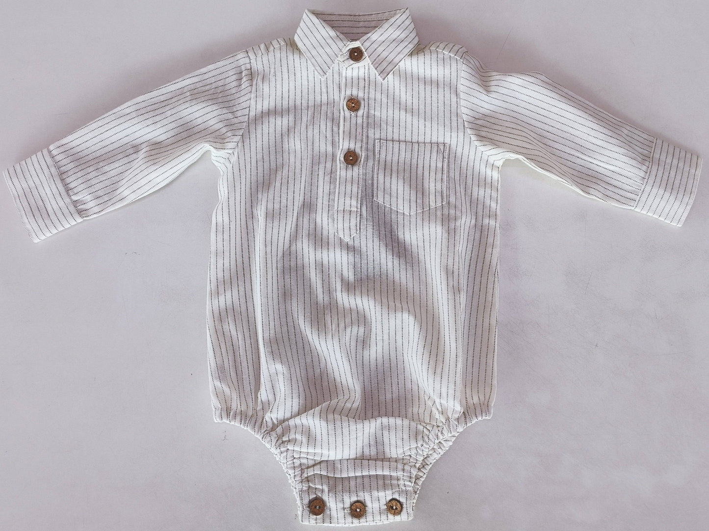 Grey Ticking Stripes Long Sleeve Baby Romper