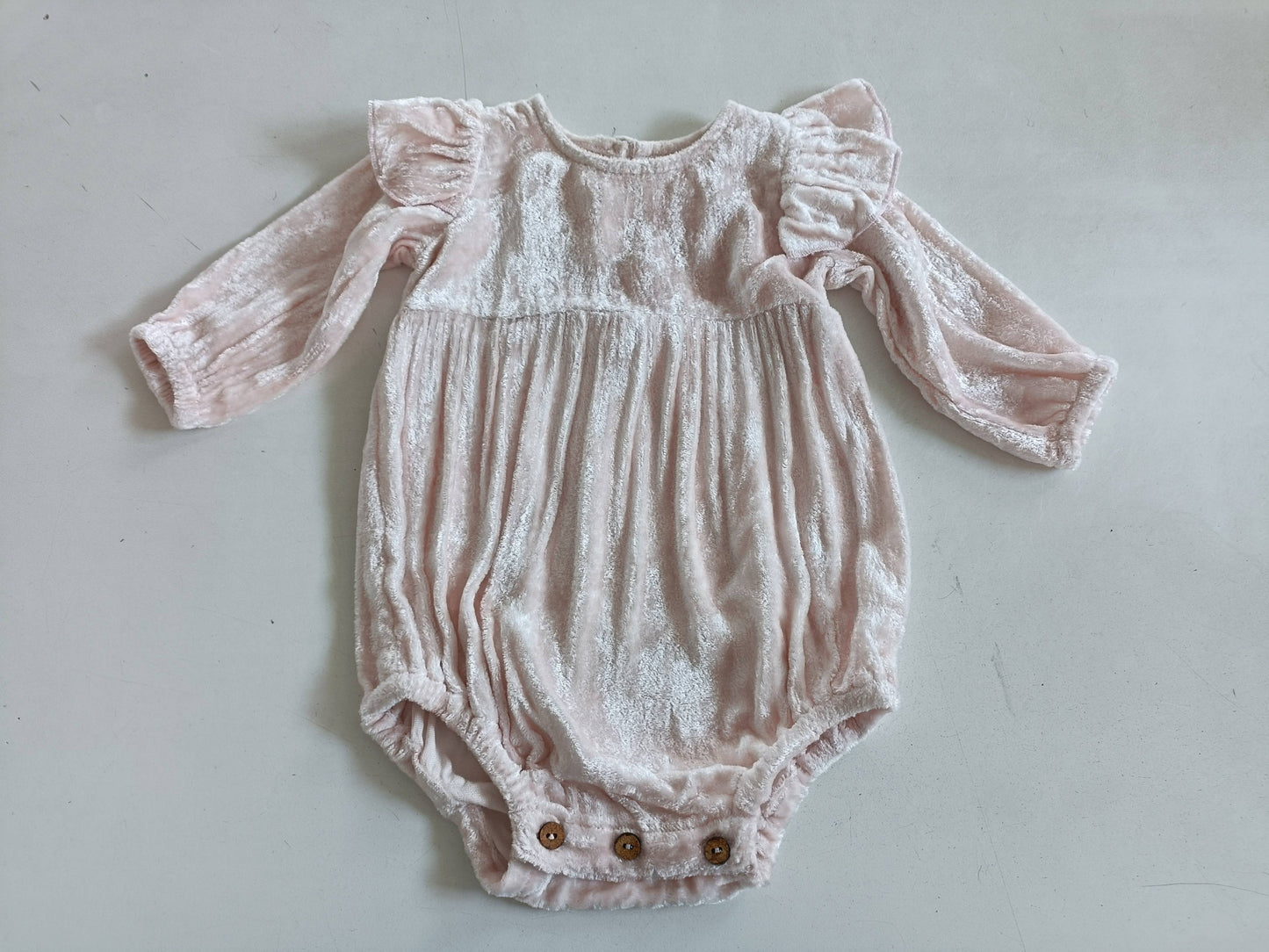 Velvet Ruffle Romper - Baby Pink, Aubergine, or Gold