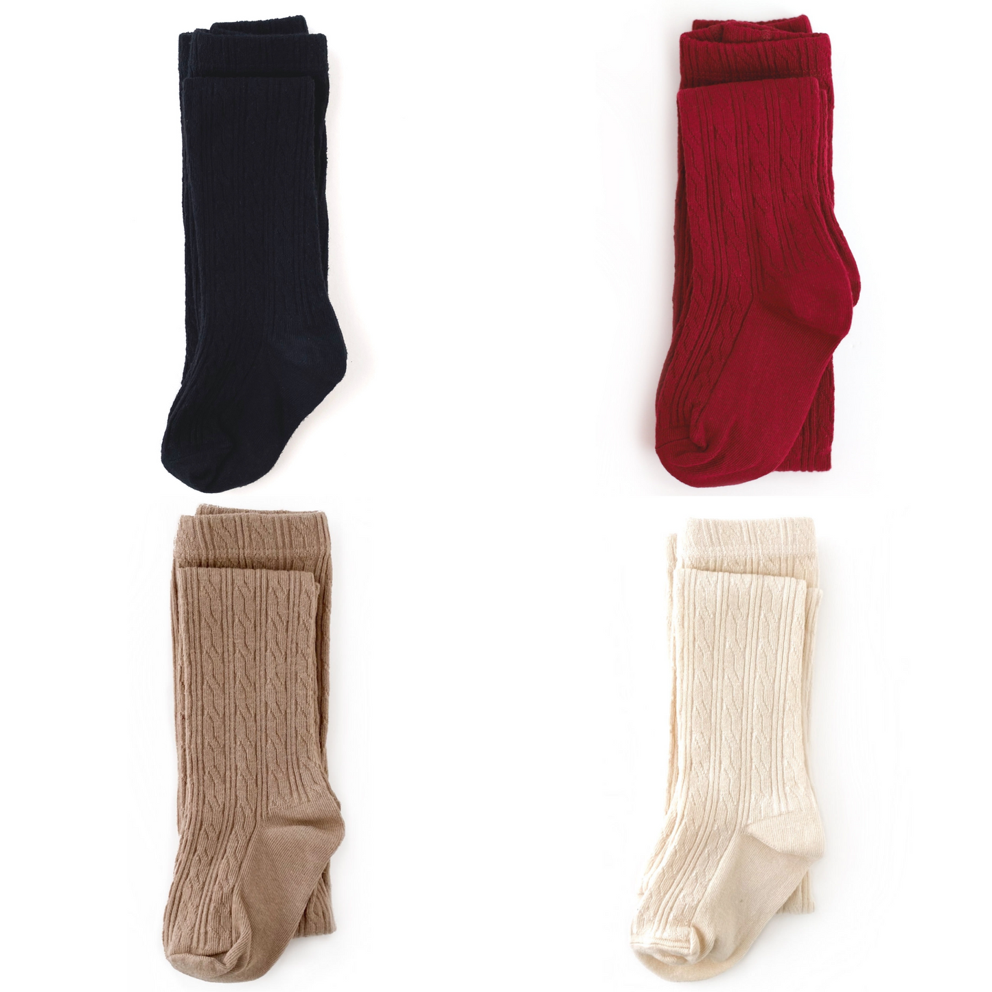 Little Stocking Co. Cable Knit Tights - Black, Crimson, Oat, or Vanilla