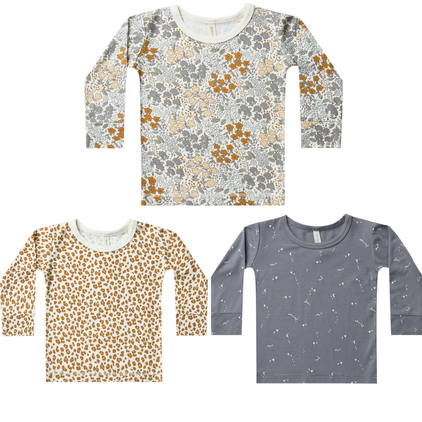 Quincy Mae Bamboo Long Sleeve Tee - Garden, Cheetah or Night Sky