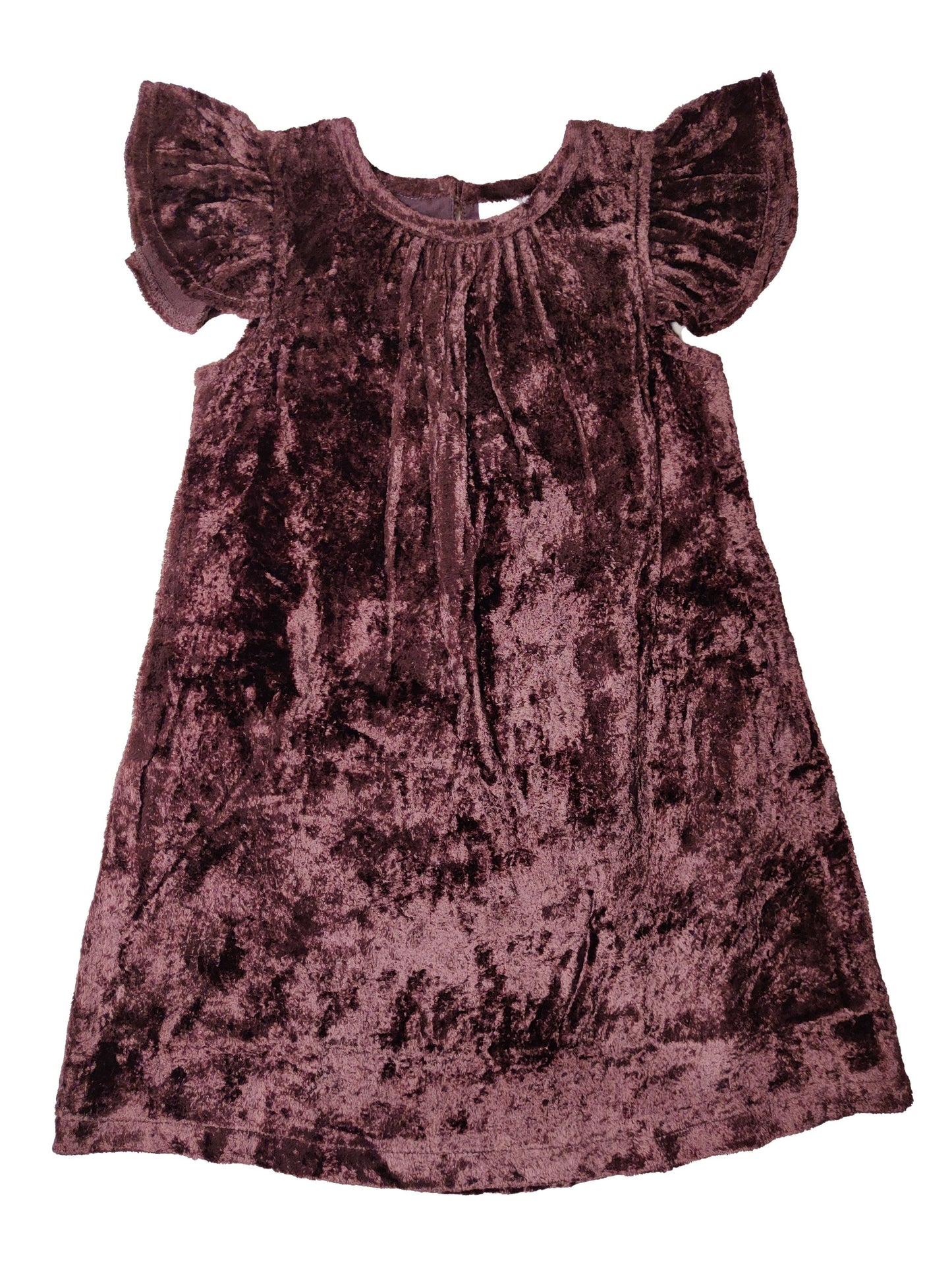 Aubergine Velvet Frilled Sleeves Dress