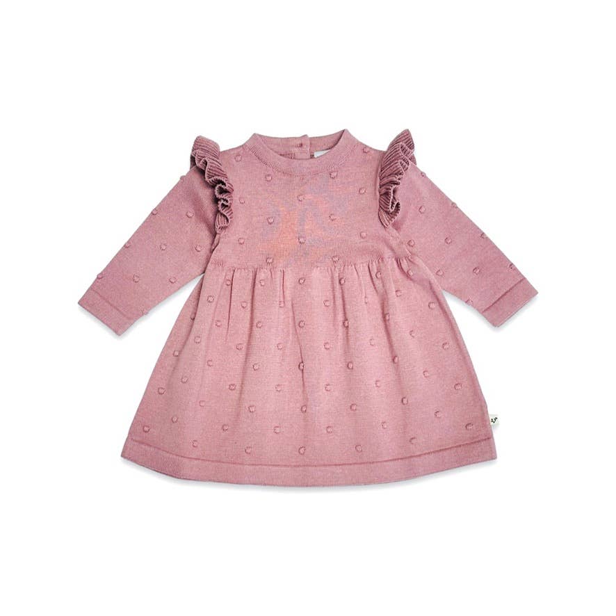 Vintage Rose Ruffle & Bobble Sweater Knit Dress