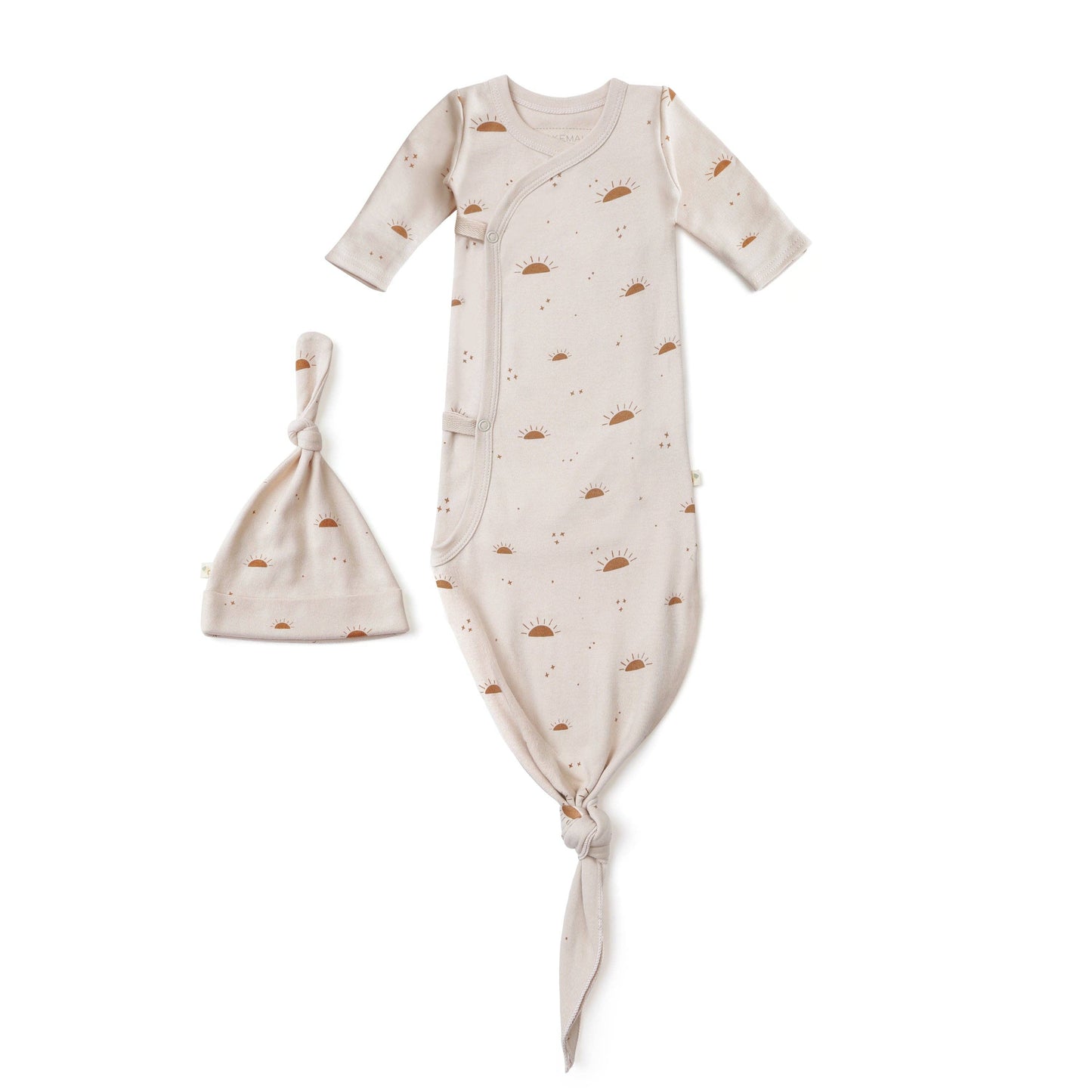 Makemake Organics - Organic Cotton Kimono Knotted Sleep Gown & Top Knot Hat - Sunshine