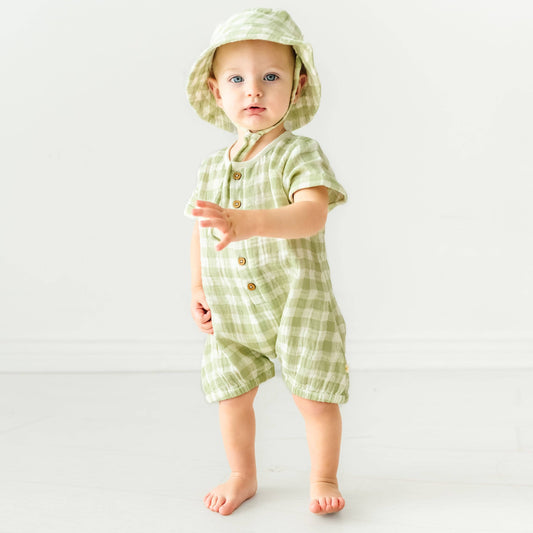 Makemake Organics - Organic Short Bubble Romper - Gingham