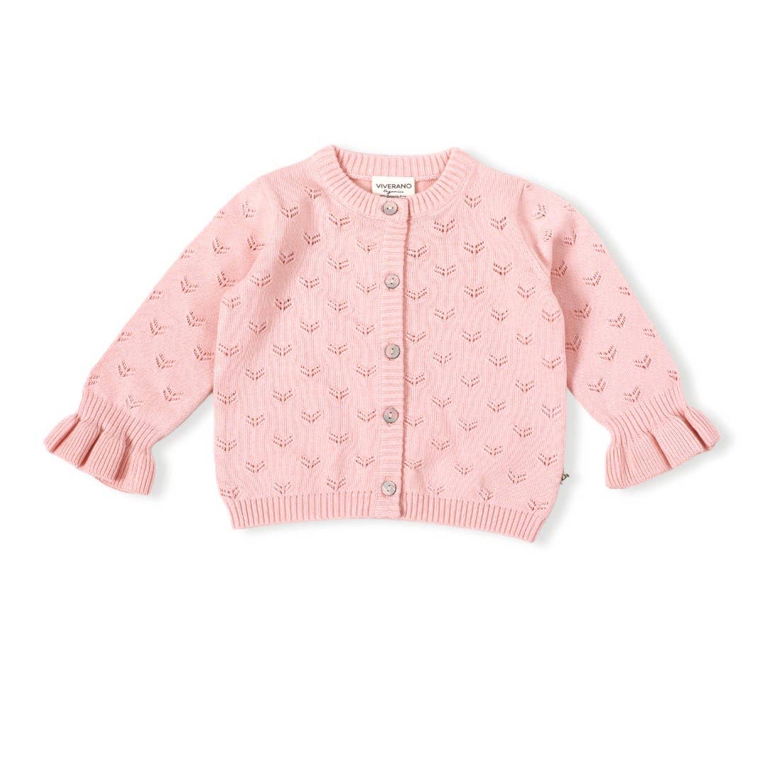 Blush Pink Milan Pointelle Knit Sweater Ruffle Baby Cardigan