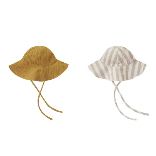 Rylee + Cru Floppy Sun Hat - Gold, Grey Stripe