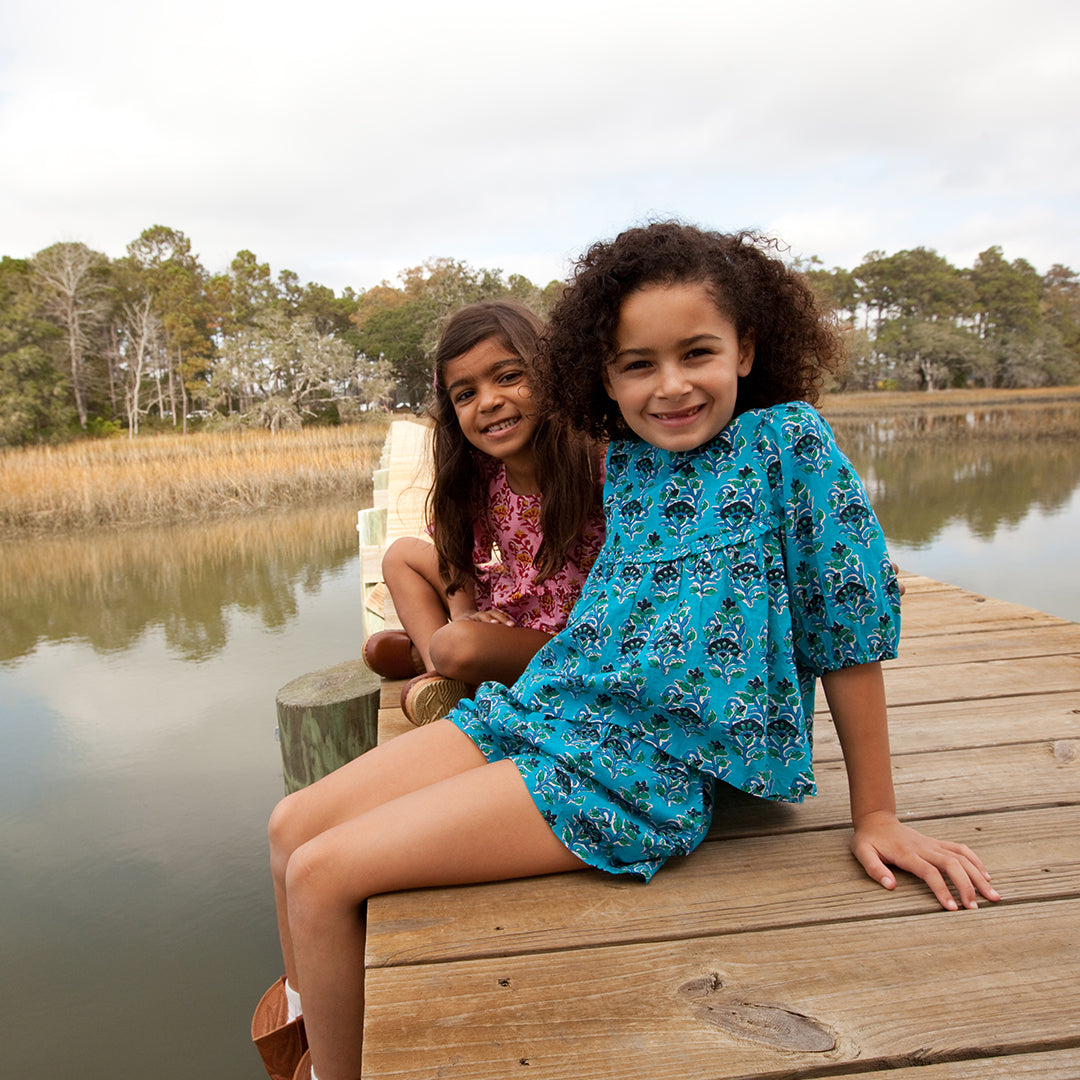 Pink Chicken Azure Posey Block Print Girls Rowan Top