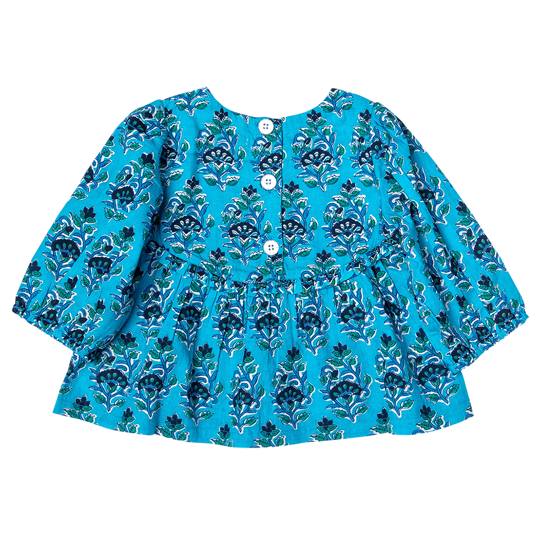 Pink Chicken Azure Posey Block Print Girls Rowan Top