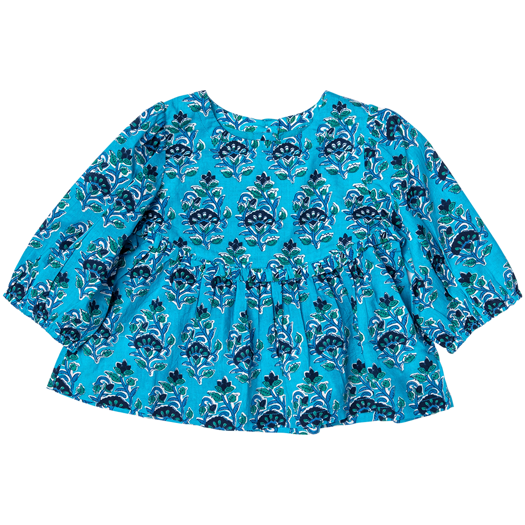 Pink Chicken Azure Posey Block Print Girls Rowan Top