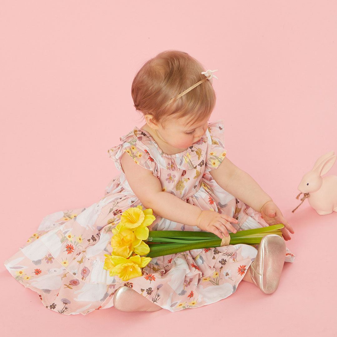 Pink Chicken Rabbit Garden Baby Girls Judith Dress Set