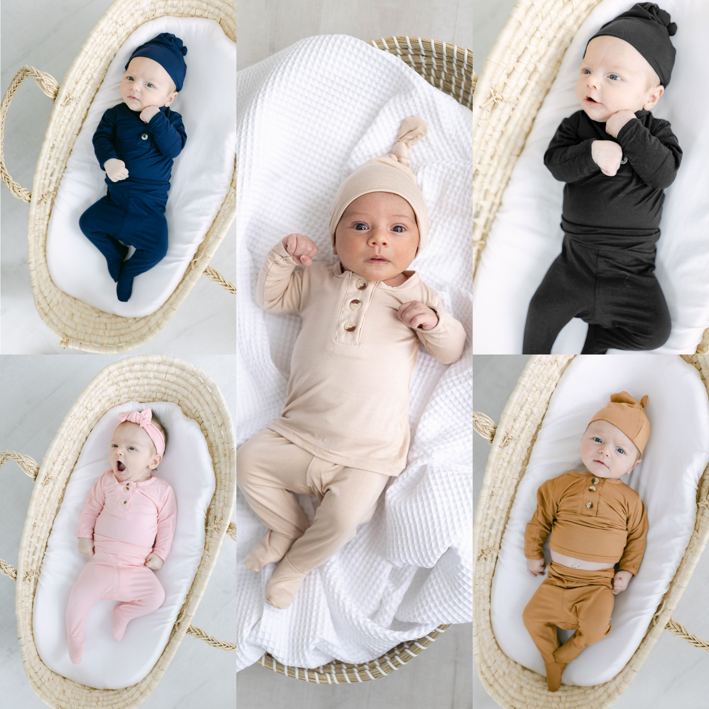 Baby Top & Bottom Outfit - Navy, Black, Camel, Pink, Sand, White