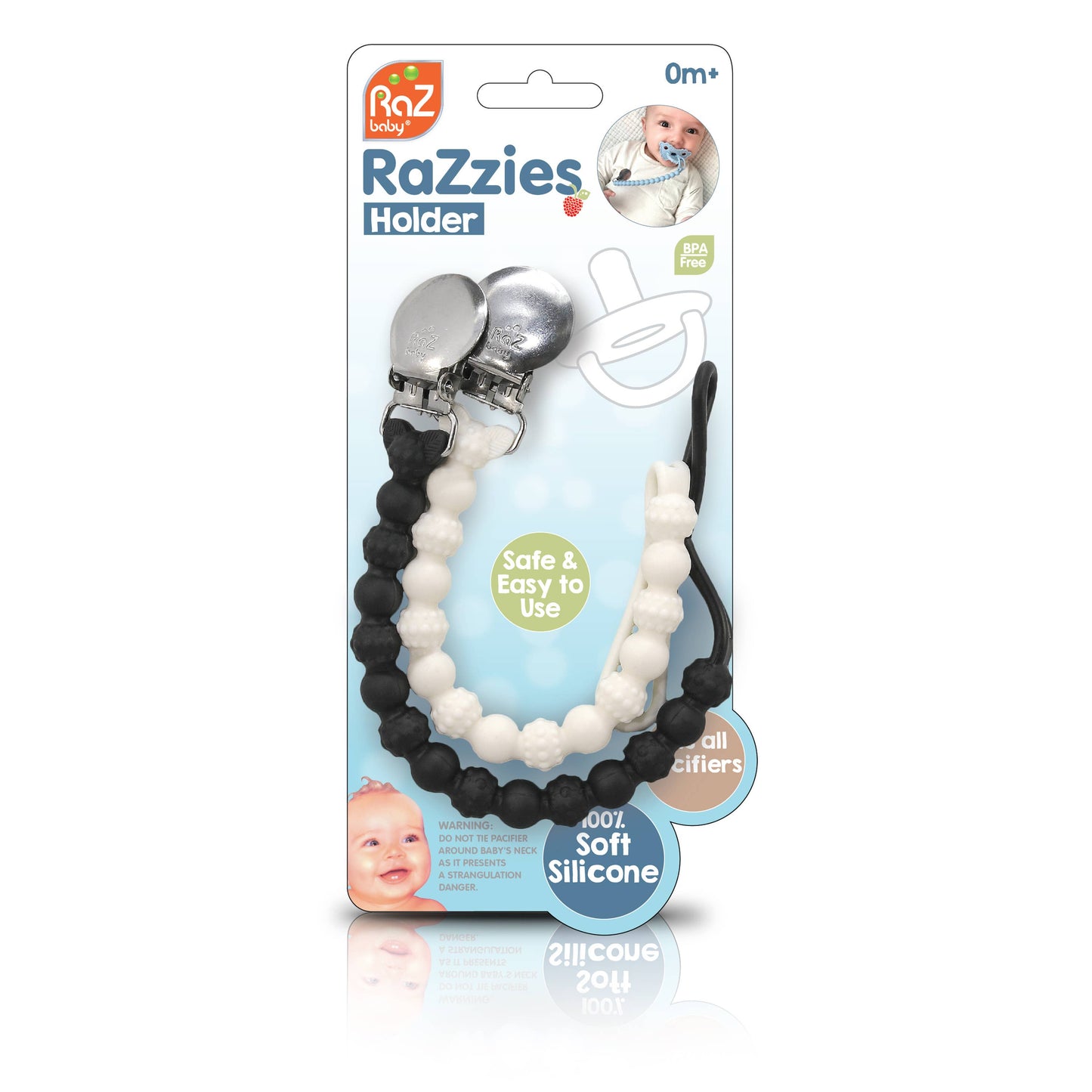 RaZbaby - RaZzies Silicone Pacifier/Teether Holder 2PK