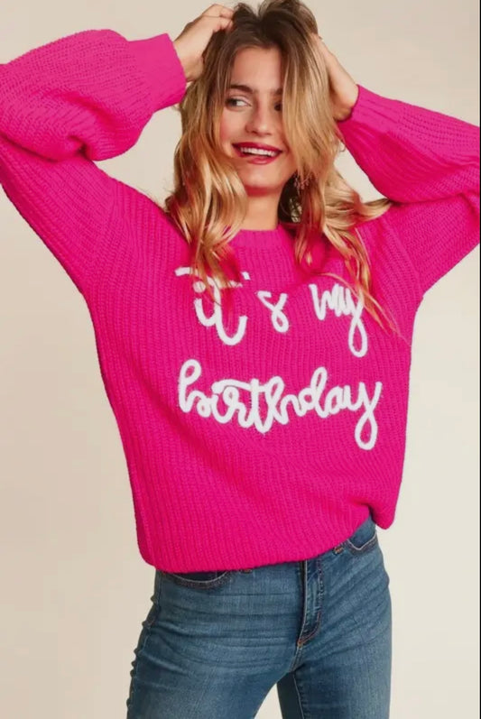Women’s Hot Pink Birthday Sweater