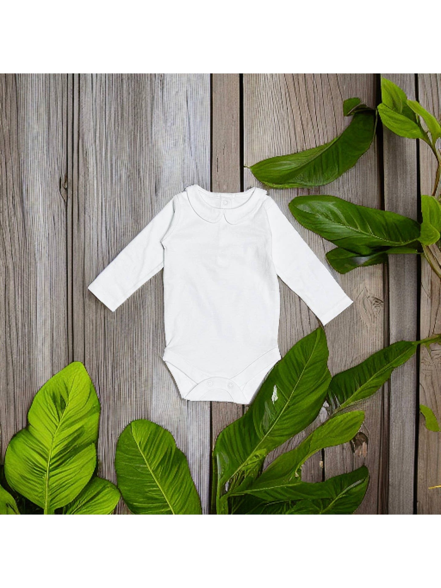 White Long Sleeve Peter Pan Baby Bodysuit