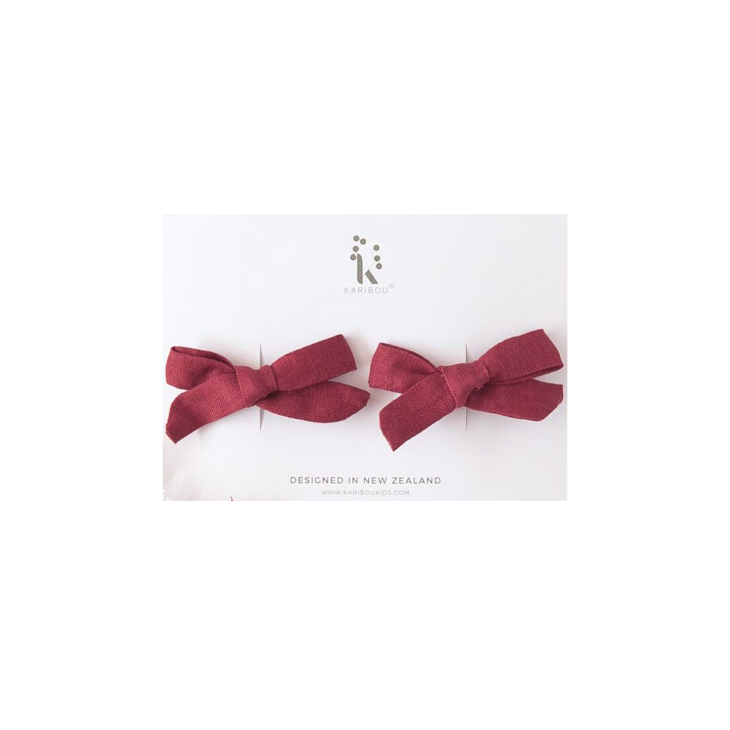 School Girl Linen Bow 2pc Clips - Cherry Red