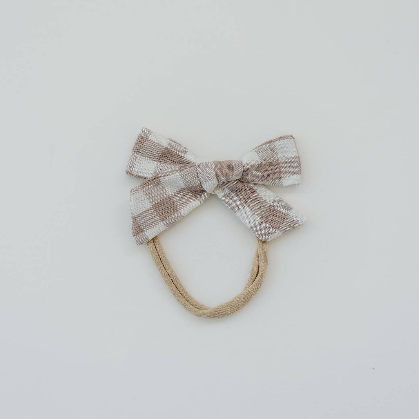 Skinny Gingham Cotton Bow Headband - Blush or Neutral