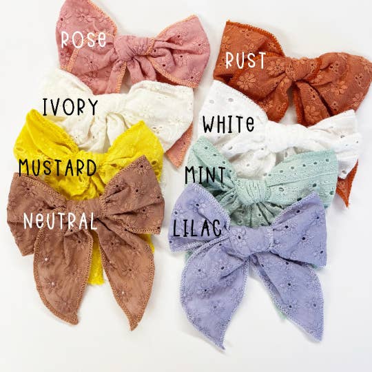 Eyelet Cotton Linen Bows - Multiple Colors Available