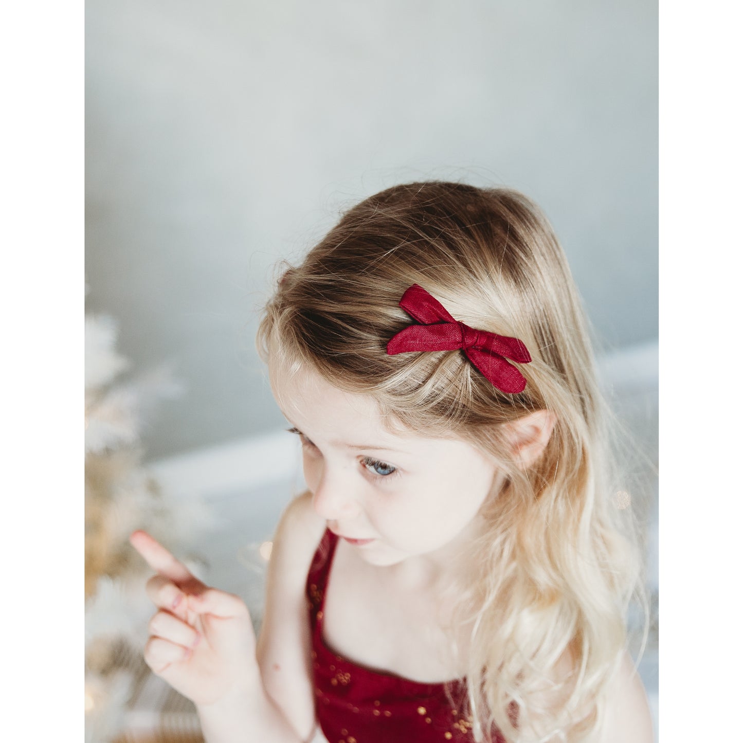 School Girl Linen Bow 2pc Clips - Cherry Red