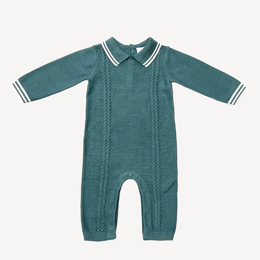 Teal Blue Milan Cable Knit Baby Jumpsuit