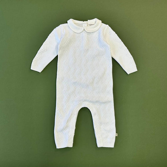 White Chevron Knit Peter Pan Baby Jumpsuit