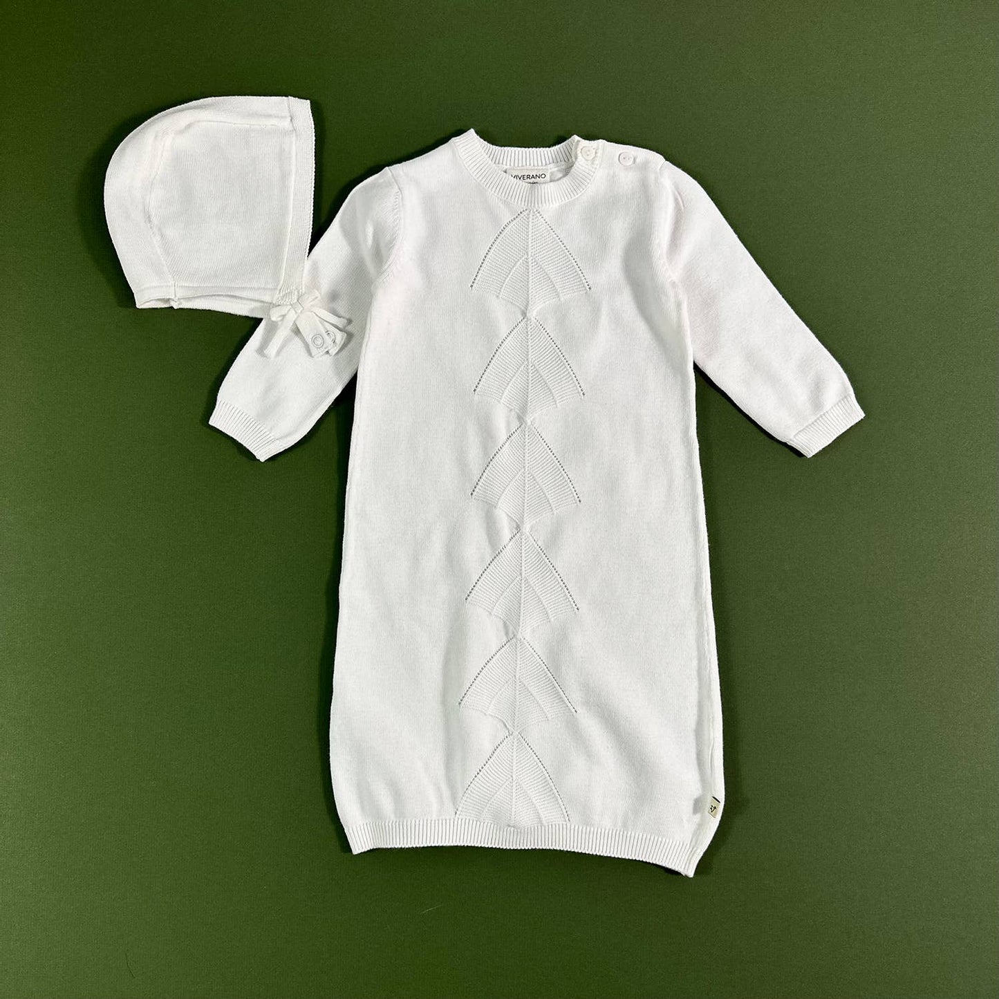 White Pointelle Knit Baby Gown & Hat Set
