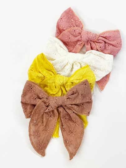 Eyelet Cotton Linen Bows - Multiple Colors Available