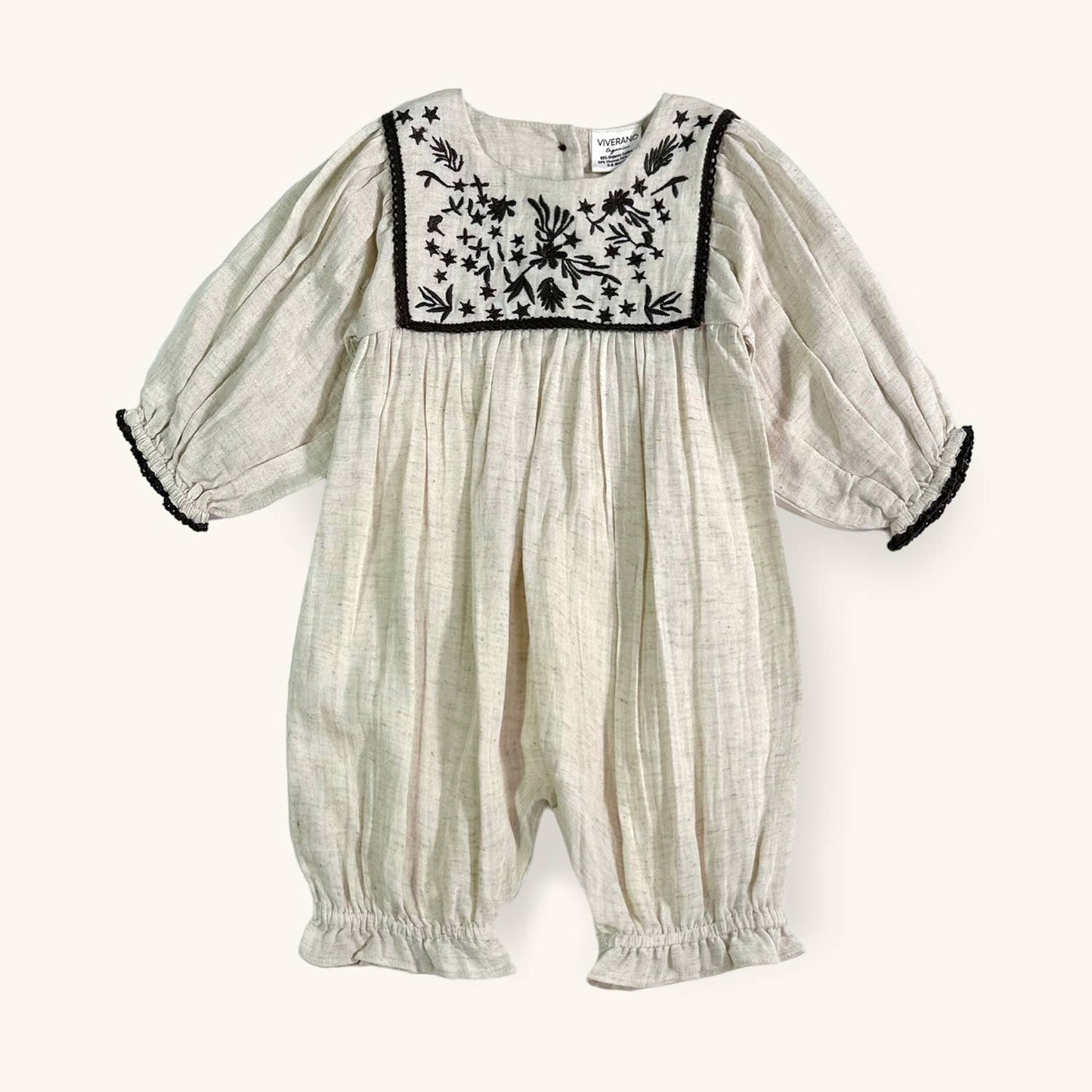 Embroidered Linen Jumpsuit Baby Romper