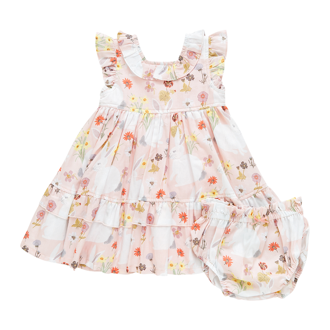 Pink Chicken Rabbit Garden Baby Girls Judith Dress Set
