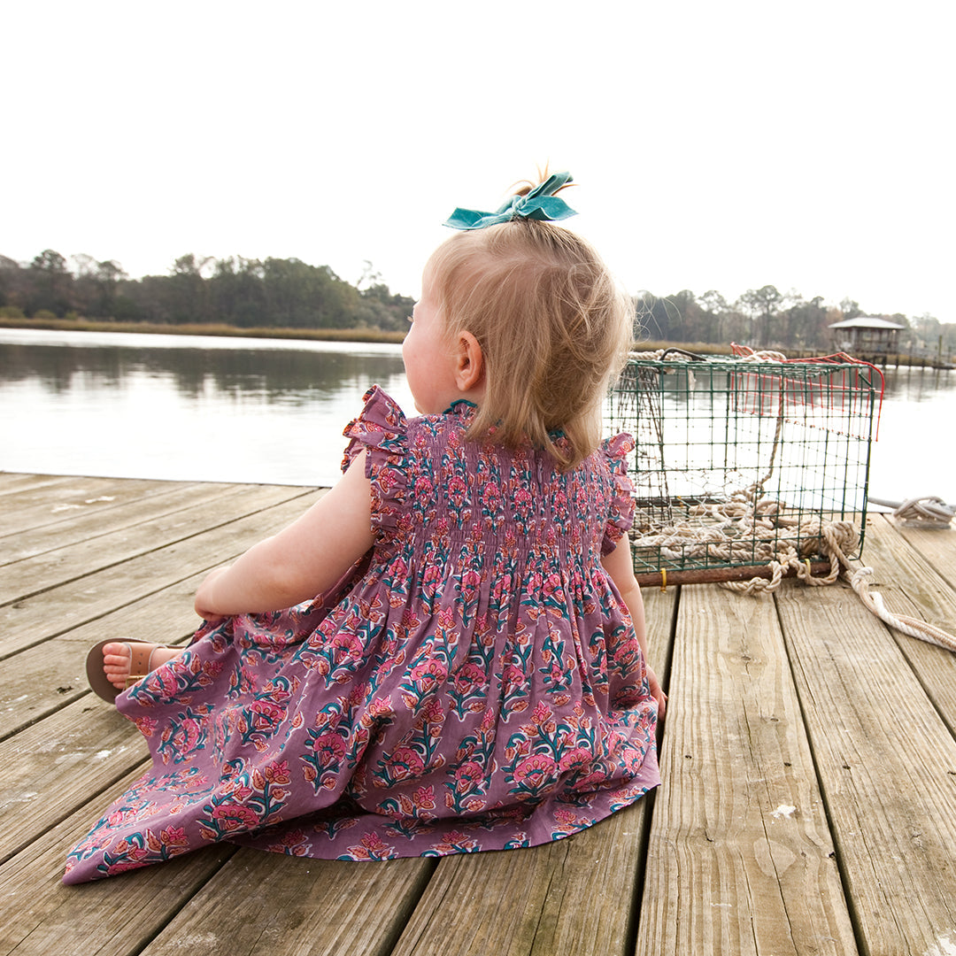 Pink Chicken Lavender Posey Block Print Baby Girls Stevie Dress Set