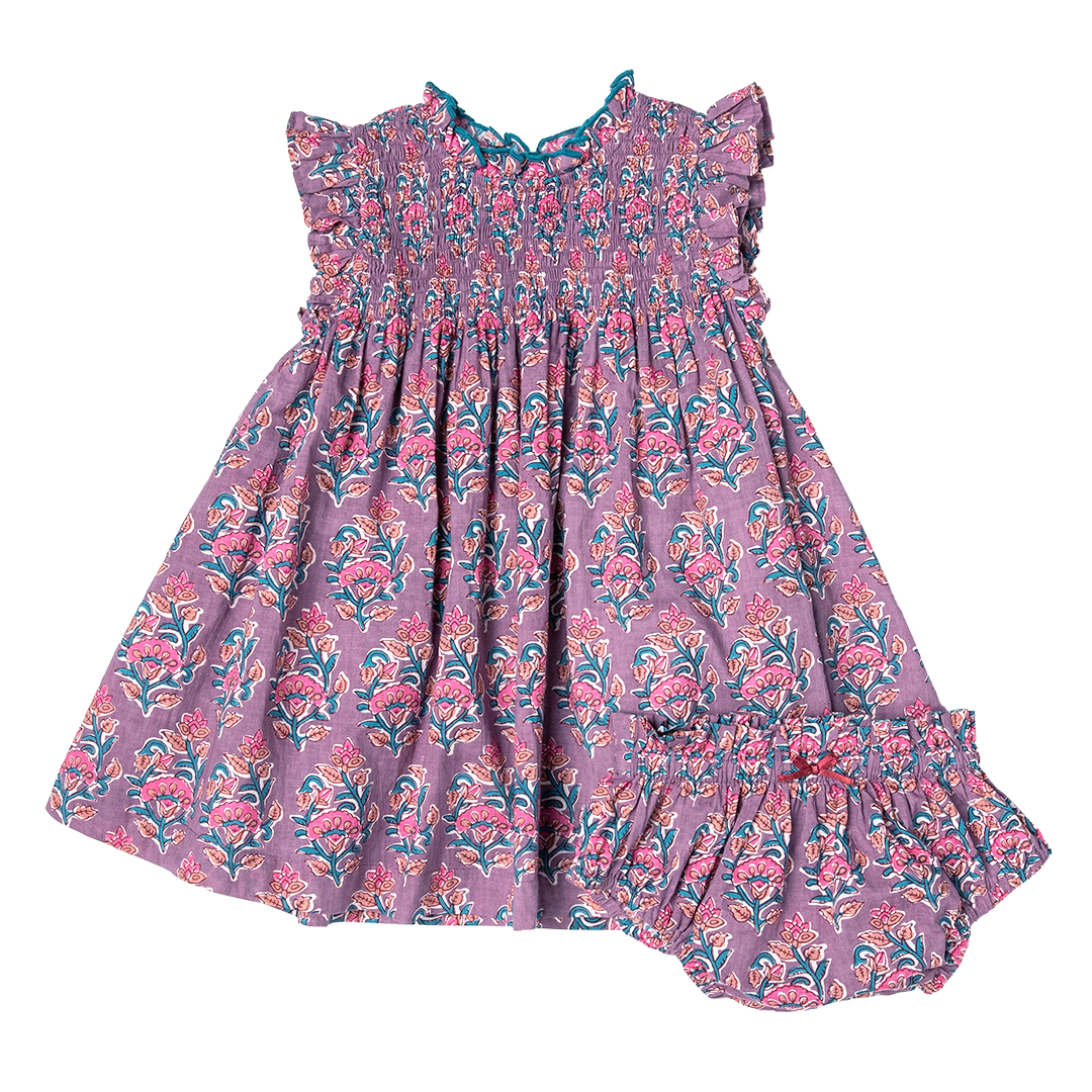 Pink Chicken Lavender Posey Block Print Baby Girls Stevie Dress Set