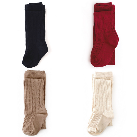 Little Stocking Co. Cable Knit Tights - Black, Crimson, Oat, or Vanilla