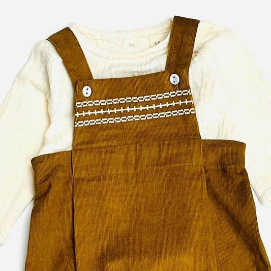 Mustard Corduroy Baby Overall Set with Muslin Shirt