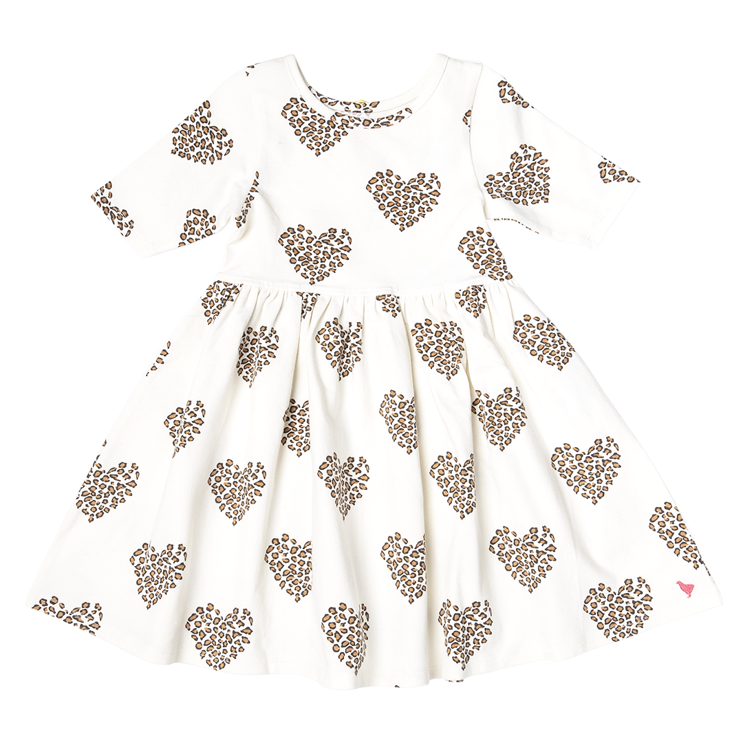 Pink Chicken Leopard Heart Organic Girl's Steph Dress
