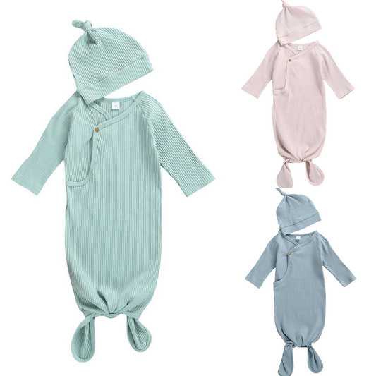 Annie & Charles Newborn Baby Gown - Blue, Mint & Rose